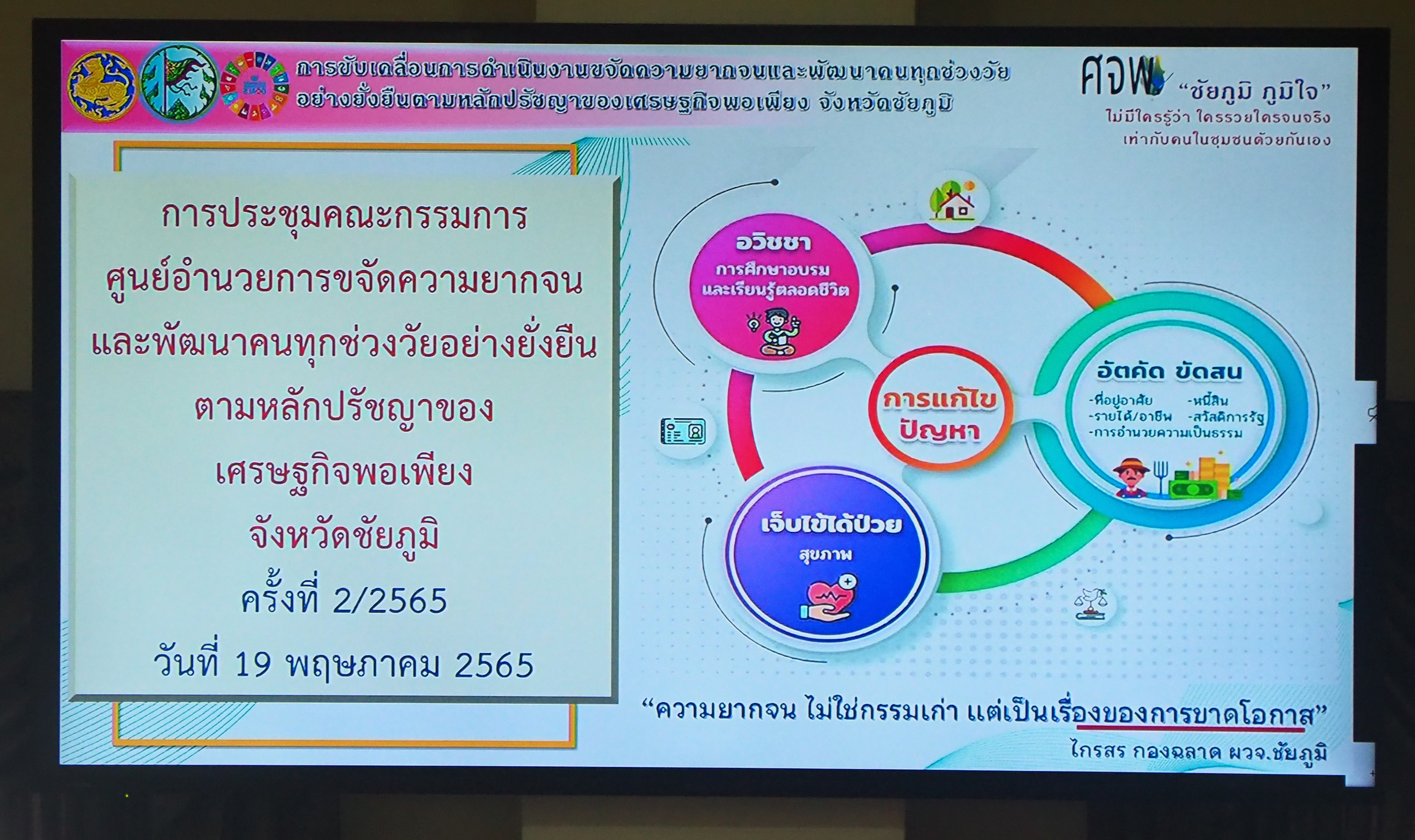 #พช_ชัยภูมิ ประชุมคณะกรรมการบริหารศูนย์อำนวยการขจัดความยากจนและพัฒนาคนทุกช่วงวัยอย่างยั่งยืนตามหลักปรัชญาของเศรษฐกิจพอเพียงจังหวัดชัยภูมิ (คจพ. จ. ชย.)